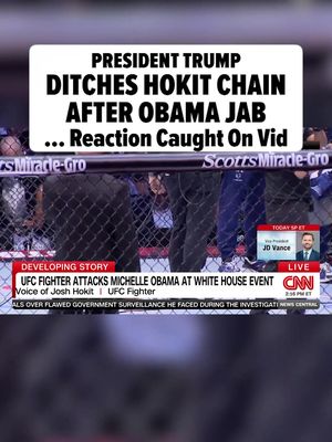 🗣️🙅‍♂️ President Donald Trump appeared uncomfortable after Josh Hokit's nasty remarks about Michelle Obama at UFC Freedom 250 ... to the point where he yanked the fighter's chain right off his own neck shortly after the controversial comment. 🎥: CNN
