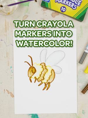Try this trick with your Crayola Ultra-Clean Washable Markers! 🐝 Draw a buzzing bee and use a brush + water to spread the marker ink on the page to create a watercolor effect. 🎨