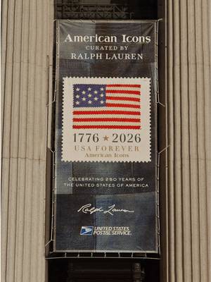 The “American Icons” commemorative stamp issuance curated by Ralph Lauren takes over iconic U.S. Postal Service buildings in celebration of America’s 250th anniversary. Discover “American Icons” via the link in bio. #RalphLauren #USPSxRL #AmericanIconsStamps 