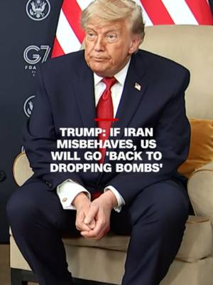 President Donald Trump said today that the US-Iran agreement to end the war is not a final deal, adding that the United States will resume strikes if Iran doesn't "behave." Speaking during a meeting with Egyptian President Abdel Fattah el-Sisi, Trump said, "If they don't behave, we'll go right back to dropping bombs right smack in the middle of their head," referring to Iran.