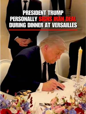 The moment President Trump signs the Iran deal at the Palace of Versailles. The agreement was finalized during a dinner hosted by French President Emmanuel Macron inside the historic palace. The signing marked a major diplomatic milestone after months of negotiations aimed at ending the conflict between the U.S. and Iran.