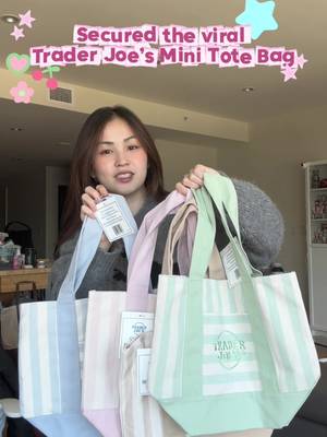 I got my hands on the viral #traderjoes mini pastel striped tote bags!  #traderjoestotebag 