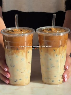 instant coffee recipe ☕️✨ PREP ICE: make coffee ice the night before by mixing 2 rounded tablespoons on instant coffee into 2 cups of water. pour into ice mold and let freeze. my ice molds are from @Amazon  MAKE DRINK: add coffee ice and 3/4 cups whole milk to two large cups. in a seperate container, whisk together 3 rounded spoonfuls of instant coffee, 3 spoonfuls @Runamok Maple maple syrup, a dash of cinnamon, and 2.5 oz water. whisk until fluffy (make sure to use a high powered electric whisk) then divide evenly between cups. be sure to stir very well before enjoying ✨ #whippedcoffee #coffee #icedcoffee #instantcoffee #dalgonacoffee 