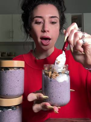 Blueberry cheesecake blended chia seed pudding!!  Ingredients 1 cup frozen blueberries  1 1/2 cups almond milk  2 scoops vanilla protein powder  Zero sugar cheesecake instant pudding mix 1/2 cup chia seeds Toppings: yogurt, blueberries, and crushed graham crackers  Instructions: 1. Add blueberries, almond milk, protein powder, pudding mix to a blender and blend until smooth. 2 Then add chia seeds, blend again on high until it starts to thicken into a pudding like texture. 3. Add to jars and top with toppings and store in the fridge for up to 4 days. #healthyrecipes #chiaseeds #mealprep #healthybreakfast 