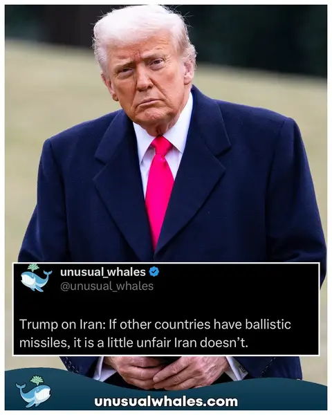 Trump on Iran: If other countries have ballistic missiles, it is a little unfair Iran doesn’t. BREAKING: SpaceX's bankers are preparing a bond offering worth at least $20 billion, per Bloomberg. BREAKING: Meta's, $META, CTO, Andrew "Boz" Bosworth, recently admitted during an internal June 2026 chat that employee morale is near historic lows, per BI Follow @unusual_whales for daily posts about the stock market and crypto📈 NOTE: This post is not financial advice. The stock market is risky, and any trade or investment is expected to have some, or total, loss. Please do research before any trade. Do not use this information for financial decisions. Do not use this, or Unusual Whales’, information for investing. Check terms on site for full terms. APOLOGIES ABOUT THE HASHTAGS⁣⁣⁣⁣⁣⁣:⁣ #stockmarket #housing #epstein #trump #iran