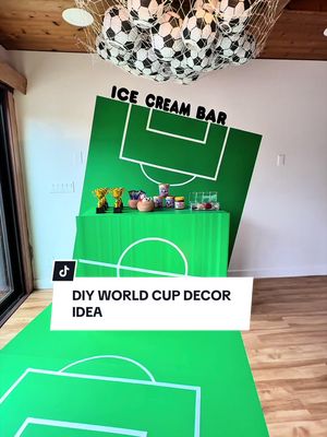 I’m Julie, and I like to make things 🫡🏆 For this one, I used peel and stick vinyl, electrical tape, paper lanterns, and a net — super easy and fun. Remove the cart and you have a fun photo op moment next time you host!