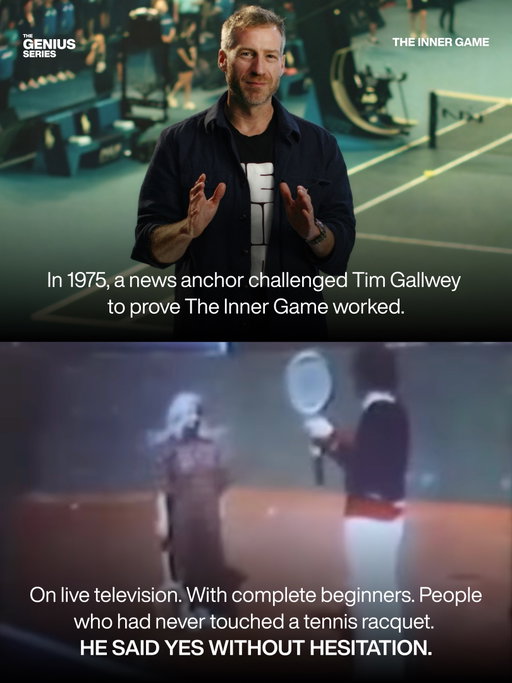 A news anchor called The Inner Game woo-woo nonsense. So he challenged Tim Gallwey to prove it on live TV. Swipe for what happened next. A complete beginner, a national audience, and twenty minutes that proved the whole thing works. Watch the full Genius Talk on YouTube! Link in bio. A Genius Talk ft. @The Inner Game 