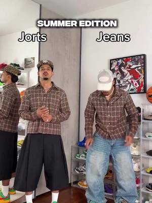 Pick your side. - North End Denim Jorts - Super Exclusive Non-Stretch Tinted Wide Leg Jeans - Cropped Axis Studded Plaid Button Up Shirt