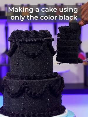 Using only the color black to make this monochromatic cake. I love this series and have been wanting to make a black version for a while now. The sanding sugar looked amazing, but really limited what I could do to the design. Which color should I use next? #monochromatic #cakes #fyp #cakedecorating 