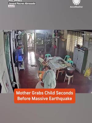 A mother rushed to grab a child just moments before a massive earthquake shook the home, toppling furniture and sending belongings flying.