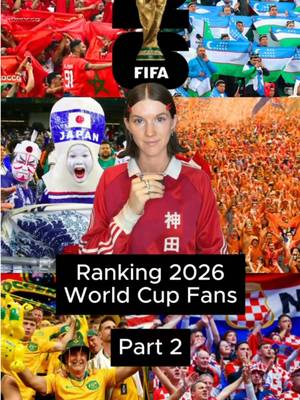 Ranking the FIFA World Cup Fanbases - Part 2 ⚽ Japan  ⚽ Netherlands ⚽ Australia  ⚽ Germany  ⚽ Croatia ⚽ Bosnia ⚽ England ⚽ Morocco  ⚽️ Uzbekistan  From Japan fans cleaning up after matches and the Netherlands’ famous Oranje Army, to Australia’s nonstop chants, Germany’s American food adventures, Croatia’s massive flag marches, Bosnia’s street-party atmosphere, England embracing rodeos and line dancing, Morocco turning entire city blocks into celebrations, and Uzbekistan bringing incredible pride and underdog energy to their historic tournament run. These are the fanbases taking over my timeline so I ranked the World Cup fanbases having the biggest viral moments right now. (All are S-tier really). @FIFA World Cup  featuring @Cait Cavell 