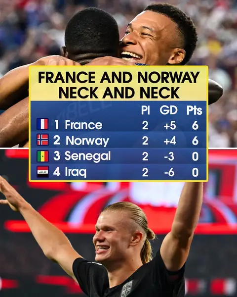 Erling Haaland and Kylian Mbappé are level on goals, and Norway and France are level on points. But France lead Group I on goal difference, after Norway leaked a late goal in a 3-2 win over Senegal. Both nations are through to the knockout stage, with the top spot on the group on the line Friday in Foxborough 🍿 #FIFAWorldCup #Mbappe #Haaland 