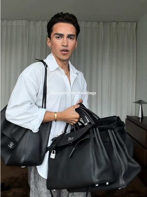 Comparing my black grained bags. Which one looks best with this outfit? #bagtour #hermes #therow 