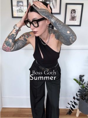 Boss Goth Summer fit Pants and top from @A B S T R A C T I K A (code JESSICAHAZE for % off) Belt Baby Turns Blue Shoes old @CHARLESKEITHOFFICIAL  #bossgoth #corporategoth #summeroutfitideas #darkaesthetic 