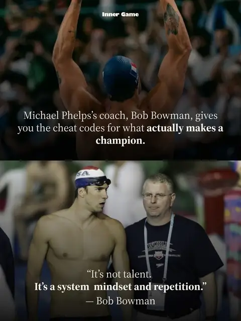 What actually makes a champion? Michael Phelps’ coach Bob Bowman breaks it down: 1. A clear plan. Champions don’t wing it — they know exactly what they’re working toward. 2. They welcome challenges. Failure isn’t a setback; it’s the curriculum. 3. They deliver predictable performances in unpredictable environments. Pressure doesn’t change their standards. 4. They rehearse success daily — mentally, physically, emotionally. 5. Process > outcome. The scoreboard is a distraction. The next action is what matters. 6. They start with a dream. Big, emotional, unreasonable — that’s what pulls them forward. 7. The dream ignites disciplined action. No one becomes the best without daily high-quality decisions. 8. A plan turns the dream into reality. Great coaches reverse-engineer the path from the goal back to today. 9. Champions set long-term goals and immediate goals. 10. Immediate goals drive everything. Champions win by mastering the “next rep,” not the final result. 11. Elite goal-setting creates elite predictability. When training is specific, performance becomes predictable. 12. They deliberately practice weaknesses — what will matter under pressure, not what feels good. 13. They train for the worst conditions. Champions perform when everything is going wrong. 14. Daily confidence comes from daily visualization. Champions see success before they live it. 15. The formula is simple: see the picture, build the plan, rehearse it every day. That’s how champions are made.