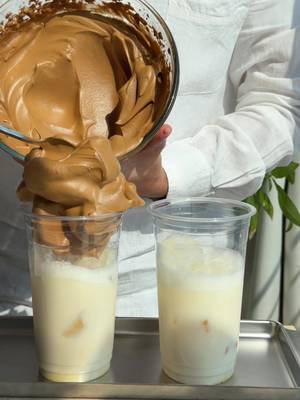 Spanish iced fluffy coffee with less calories  Ingredients Condensed milk 1 teaspoon Water 100ml Instant coffee & sugar 2 teaspoons Hot water 4 teaspoons Ice cubes Makes 1 serving #coffeebro #fluffycoffee 