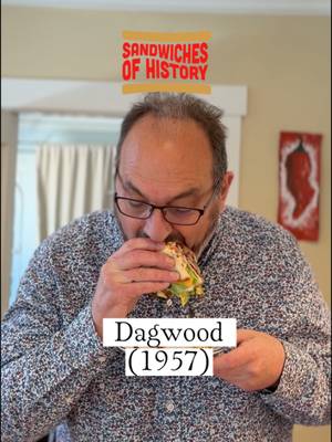 Dagwood (1957) on Sandwiches of History You may recall a little while back I did a sandwich call the Brave Boy. It was an honorable mention in a 1957 Dagwood sandwich creation contest held by the newspaper the Sioux Falls Argus Leader. Well, today I am talking the runner up in that contest, the Dagwood. While inspired by the Skyscraper Sandwich from the official Blondie Cook Book of 1947, it is its own concoction. Submitted by a then thirteen year old girl. And it is a lot, I can tell you. #sandwichesofhistory #fyp