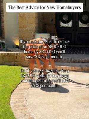 PRO TIP for Homebuyers ↓ Thinking of asking the seller to reduce the price of your dream home by $20,000? Think again! Instead, ask for a $20,000 credit to buy down your interest rate and save BIG. Here’s how: Price Reduction: $20,000 off an $800,000 home saves you $158/month. Interest Rate Buy Down: $20,000 credit saves you $822/month! Maximize your savings and make smarter financial moves in the Sacramento real estate market! Make sure to talk to your lender about your specific situation.