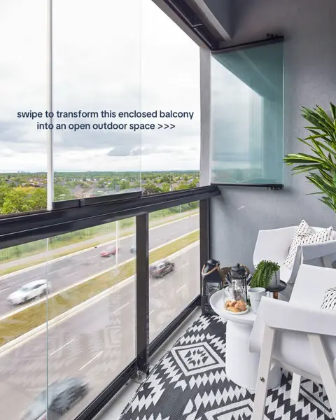 Because your balcony deserves to be used year-round ☀️☁️🌧️🌨️💨😎 #Dreamhomes #Dreamhomegoals #balconymakeover #condoliving #outdoorlivingspace  condo living, condo balcony ideas, lumon balcony, lumon windows