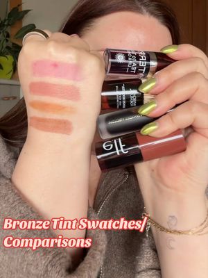 Some bronze water tint comparisons for you! ☀️  @ByTerryOfficial TeaTan Lip & Cheek – Sweet Cherry @Physicians Formula Bronze Booster Sun Tint – Bronze Tint @Victoria Beckham Beauty Color Wash Bronze Water Tint – Tan Line @e.l.f. Cosmetics Sheer For It Blush Tint – Maple Latte #bronzetint #elfcheekstain #cheekstain #bronzewatertint #cheektint 