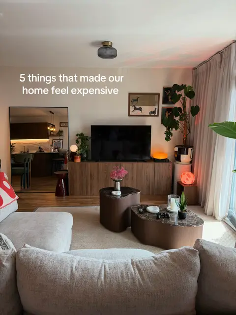 5 tips that helped make our home feel boujee/expensive 🧡🏡  #apartmentdecor #homedecor #midcenturymodern #interiordecor #homeinspo 