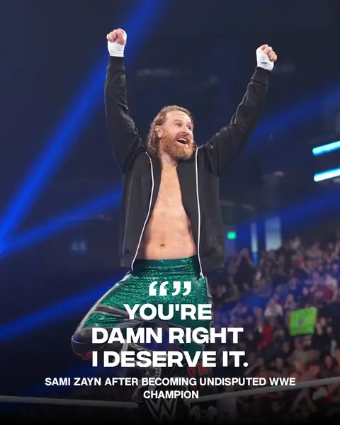 SAMI ZAYN DID IT 🏆 Sami Zayn defeats Gunther and Cody Rhodes to become the Undisputed WWE Champion for the first time in his career. 📷 Getty Images