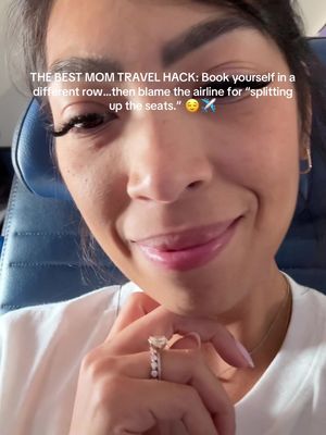 The best mom travel hack? Book yourself in another row and act just as surprised as everyone else when the airline “separates” your seats. 🤷‍♀️😂 (Kidding…mostly.) #travelhack 