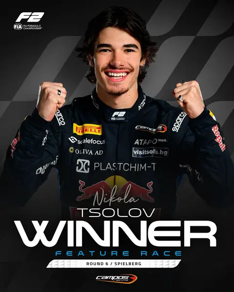 a bombastic win for @Nikola Tsolov at the Red Bull Ring after an incredibly intense race! #f2 #formula2 #austriangp 