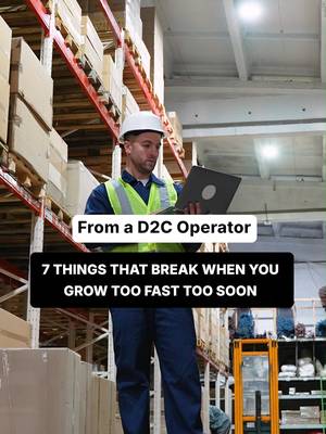 Fast growth sounds great—until your business starts breaking behind the scenes. Here are **7 things that break when you grow too fast, too soon:** 1. Cash flow. 2. Inventory planning. 3. Customer experience. 4. Team communication. 5. Profit margins. 6. Operational systems. 7. Founder focus. Follow for more DTC, fulfillment, and scaling insights.