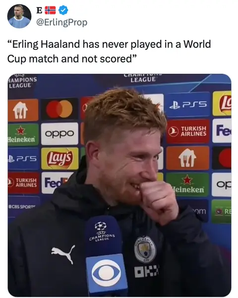 The Norwegian is up to 5 goals in 3 World Cup matches, and 60 in all competitions for his country. He’s the fastest man to ever hit the latter mark, needing 48 fewer games than Kylian Mbappé, France’s all-time leading scorer 👀 #fifaworldcup #haaland #norway 