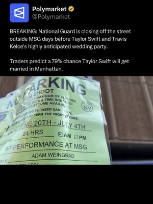Preparations are underway for Taylor Swift and Travis Kelce's highly anticipated wedding at Madison Square Garden in New York City on July 3, with a massive castle reportedly being built inside the venue as part of the ceremony.  The couple, who have been together since 2023, also filed permits for street closures around the venue ahead of the wedding. Traders predict a 79% chance Swift will get married in Manhattan. #taylorswift #traviskelce #msg 