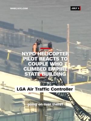 Air traffic control audio captured a moment between an NYPD helicopter pilot and a LaGuardia air traffic controller regarding today's incident at the Empire State Building, in which two people climbed to the top of the building.