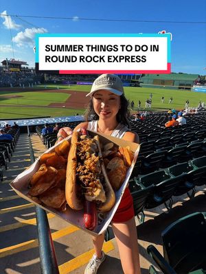 ⚾️ Top things to do in Austin this summer - it’s baseball season!! Plan a game night & go to an @Round Rock Express game for the most fun night out — the lights, packed crowd, ballpark food, and that first-pitch energy that hits different in person! 
 〰️ 15+ concession stands with iconic footlong hot dogs, island food, saucy chicken 
 tenders, milkshakes, and you can get beer in a beer bat!
 〰️ postgame fireworks after every Friday home game + select dates
 〰️ grab your people and catch a game this season — it’s a whole vibe
 〰️ kids ‘Fun Zone’ with rock climbing, a playscape & a bounce house 
 ⚾️ 3400 E Palm Valley Blvd 
  #ad #RockEm #RRExpress #DellDiamond