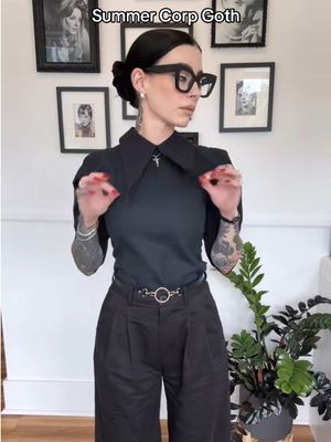 The fit. Old, rented, and indie!!  Top old sample from a Detroit designer Pants rented from BNTO Vegan belt Baby Turns Blue Shoes Bohema Vegan Oxfords Glasses Valley #corporategoth #softgoth #sustainablefashion #bossgoth 