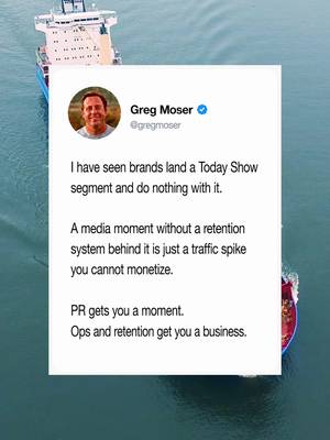 Landing a Today Show segment feels like the win. It's not. I have watched brands get the segment, get the traffic spike, and lose all of it within a month because there was no retention system built to catch it. PR gets you a moment. Ops and retention get you a business. Follow for more on what actually moves the needle in D2C.