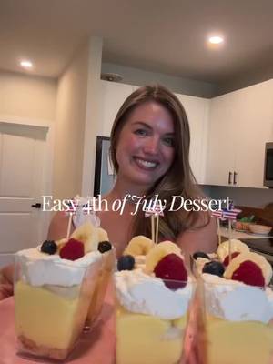 The cutest little 4th of July treat 🇺🇸🍌 These Chiquita Banana cream pie shooters are layered with vanilla pudding, fresh Chiquita bananas, whipped cream, and festive toppings. So easy, so fun, and always a crowd favorite. What are you making with Chiquita bananas this 4th? ✨  Banana Cream Pie Shooters 🇺🇸🍌  Ingredients:  1 box instant vanilla pudding Milk (per pudding package instructions) 3–4 Chiquita bananas, sliced 1 container whipped topping (or homemade whipped cream) Crushed vanilla wafers or graham crackers Festive red, white and blue toppings Mini clear cups for serving Directions:  Prepare the vanilla pudding according to package directions and let it set for a few minutes. Add a layer of crushed vanilla wafers or graham crackers to the bottom of each cup. Spoon in a layer of vanilla pudding. Add sliced Chiquita bananas. Repeat layers until cups are full. Top with whipped cream and festive sprinkles. Chill until ready to serve. Perfect for summer parties, BBQs, or your 4th of July dessert table.   #ChiquitaBanana #LikelyTheBestSnackEver #4thOfChiquita #ad