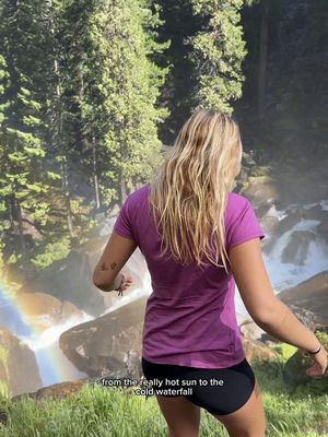 A must do hike if you are headed to Yosemite National Park! Big tip: bring the right gear like clothes from @Woolx and a poncho! You'll definitely thank yourself later. I am wearing the Mia V Neck in size S, color Purple Wine, regular fit :) #woolxmerino #woolxpartner 