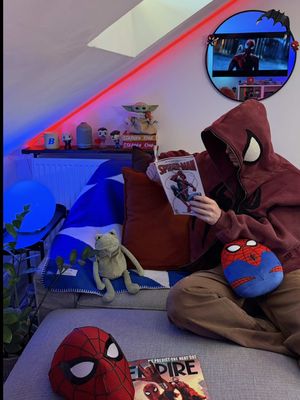 pov: you didn’t let the green goblin win this week 🕷️ #apartmenttherapy #roominspiration #bedroomideas #spidey #ledlights 