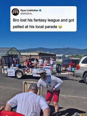 Fantasy punishments are the best part of every league… and this one might be an all-timer. The last-place finisher in this league had to  participate in today’s local parade in full costume because he couldn’t survive fantasy football season. Then proceeded to get pelted by water balloons the entrie way 😭 This is exactly why every fantasy league needs a punishment. Bragging rights are great, but knowing there’s real embarrassment waiting for last place makes every waiver claim, trade, and lineup decision matter that much more. What’s the best fantasy football punishment you’ve ever seen? #fantasyfootball #fantasyfootballleague #fantasypunishment #fantasydraft #nflfantasy
