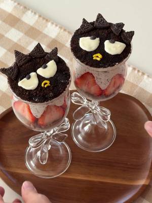 let’s make badtz-maru strawberry cookies n creme shortcake cups 🖤🍓 #badtzmaru #sanrio #sanriocore 