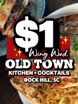 OLD TOWN KITCHEN + COCKTAILS – Located inside the historic Lowenstein Building in downtown Rock Hill, this trendy restaurant has a menu filled with locally sourced new American fare (sandwiches, soups, salads, pastas, wings, desserts, handcrafted cocktails, beer, spirits, and more).   Their $1 Wing Promo Special runs on Wednesdays, Saturdays, and Sundays. Trivia night is every other Wednesday. The next one should be on Wednesday, July 15th.   📍300 Technology Center Way, Rock Hill, SC ▪️Online Ordering, Inside, Outside, and Private Dining Available ▪️Free Parking in the parking garage below the restaurant and across the street ▪️Offers gluten-free and vegan options   🧩Trivia Host: IG: moreventsent   ✨Highly Recommended 💜 Miss Black Foodie Fave   🔺Please see comments for further details.🔺   💜Almost Famous Smoked Chicken Wings ($1 per Wing on Wed.) – featured flavors: Cheerwine BBQ and Bang Bang   💜Cinnamon Roll Cheesecake ($12) – dulce de leche   💜Creamy Mac & Cheese ($5)   💜Creole Chicken Linguini ($22) - Blackened chicken, creole parmesan cream sauce, grilled baguette   💜Espresso Yourself ($11) – dixie vodka, Sabroso coffee liqueur   👉🏾Lavender Honey 75 ($14) – butterfly pea flower infused score vodka, lavender honey syrup, fresh lemon, prosecco   ✨Shaken Fry Bag ($7)- comes w/ your choice of seasoning - Garlic parm (featured), hot fries, or eastern NC BBQ   💜Triple Chocolate Mousse ($12) – strawberry coulis   Also Featured in Reel: ▪️Hibiscus Mule ($14) – score vodka, fresh lime, hibiscus syrup, ginger beer ▪️Lycheetini Mandarini ($14) – score vodka, triple sec, fresh lime, lychee, mandarin foam ▪️The Melt ($15) - Beef smash patty (featured) or grilled chicken breast, American & cheddar, caramelized onions & mushrooms, pickles, Texas toast #oldtownkitchenandcocktails #VisitYorkCounty #RockHillSC #otkc #dollarwings   