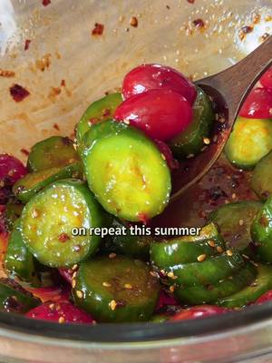 Asian cucumber tomato salad I’ve been making this on repeat and you should too. It’s so easy and refreshing! #asianfood #Foodie #EasyRecipe #quickrecipe