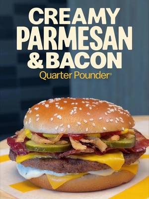 drop everything! the Creamy Parmesan & Bacon Quarter Pounder is back for a good time, not a long time. enjoy this juicy, cheesy burger before it’s gone. #McDonalds #McDonaldsCanada #McDs #Fyp 