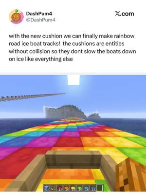 The cushion addition in Minecraft has allowed users to create Rainbow Road tile ice tracks in Minecraft 👀 #Minecraft