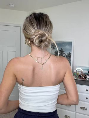 Low Messy Bun 🍒☁️🌊 because idk about you guys but it’s been hottttttt! This easy hairstyle is perfect for the days you need your hair up and out of the way! #hairtutorial #lowbun #messybun #hairstyle #hairinspo 