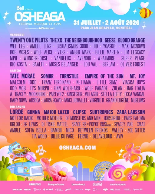 Tout ce dont vous avez besoin pour votre week-end magique à OSHEAGA : votre prog' 2026, vos horaires par jour présentés par CPA et votre appli mobile préférée 🫧🌸   ET bonne nouvelle : Blood Orange s'ajoute à la programmation du vendredi 🫶   Pour des raisons hors de notre contrôle, Kehlani ne fait plus partie de la programmation du festival.   🎫 OSHEAGA.com   Here's everything you need to get ready for your OSHEAGA weekend: your 2026 lineup, your set times presented by CPA, and your favorite app 🌻🧚   Aaaand, we're happy to welcome Blood Orange to the 2026 lineup 🩵   Due to unforeseen circumstances, Kehlani will no longer be performing.   Présenté par @Bell Canada en collaboration avec @Coors Light 