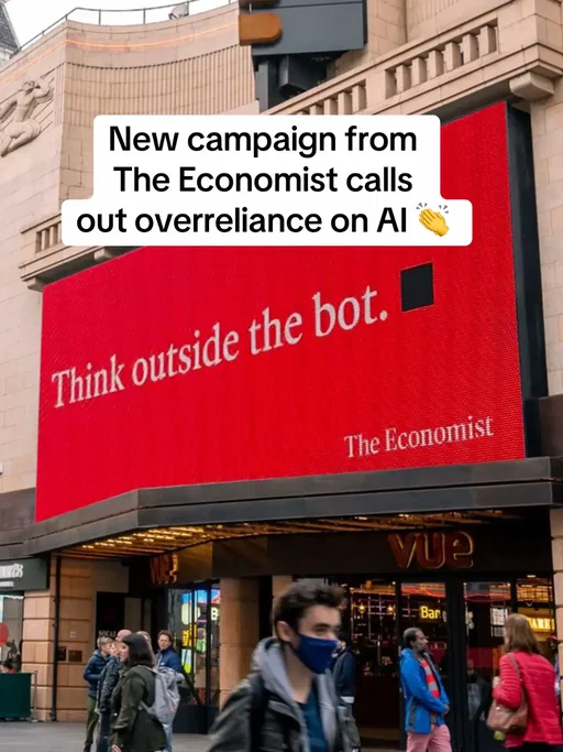 The campaign addresses “cognitive surrender”, the growing tendency for people to accept AI-generated answers without applying their own critical thinking. It champions independent thinking, encouraging readers to question what they read rather than simply accepting AI-generated responses. #ai #antiad #theeconomist #marketing 