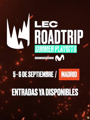 Los Playoffs de la LEC llegan a Madrid. 🏆 Los mejores equipos, los partidos más importantes y dos plazas para WORLDS en juego. 🎟️ Compra ahora tus entradas al mejor precio. Oferta disponible solo hasta el 19 de julio. 📍 Madrid Arena | 5 y 6 de septiembre