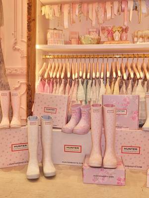 Consider this your first look 📦🎀The newest LoveShackFancy x Hunter collection is almost yours to unbox! Launching July 16 at 11 AM ET 💗 #collab #hunter #unboxing @Hunter Boots 