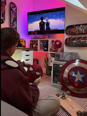 In every multi-verse, I wish I was Spider-man 🥲 #apartmenttherapy #roominspiration #bedroomideas #spidey #ledlights 